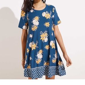 LOFT Floral Short Sleeve Swing Dress